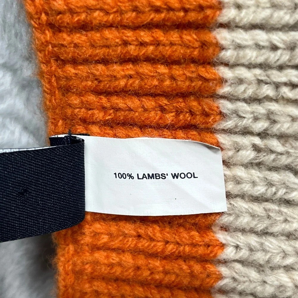 Vintage Y2K Gap Scarf Orange Oatmeal Striped 100% Lambswool Ribbed Knit Winter